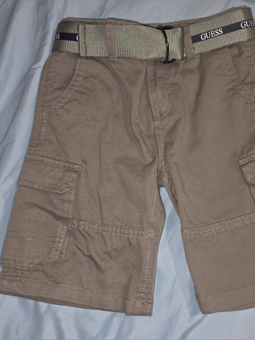 GUESS Boys Grey Cargo Shorts with Webbing Belt Size 7